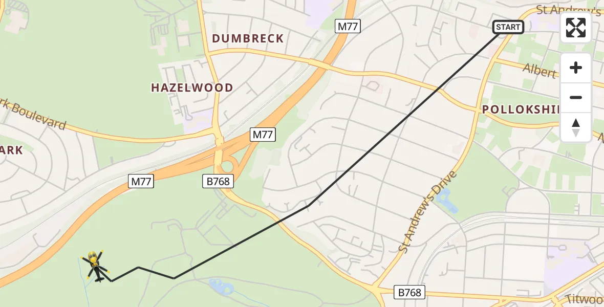 Flight route Police Helicopter Glasgow - Glasgow, 21 August 2026, 21:22