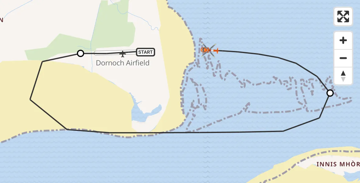 Flight route Coastguard Helicopter Dornoch Airfield - Embo, 21 August 2026, 21:22