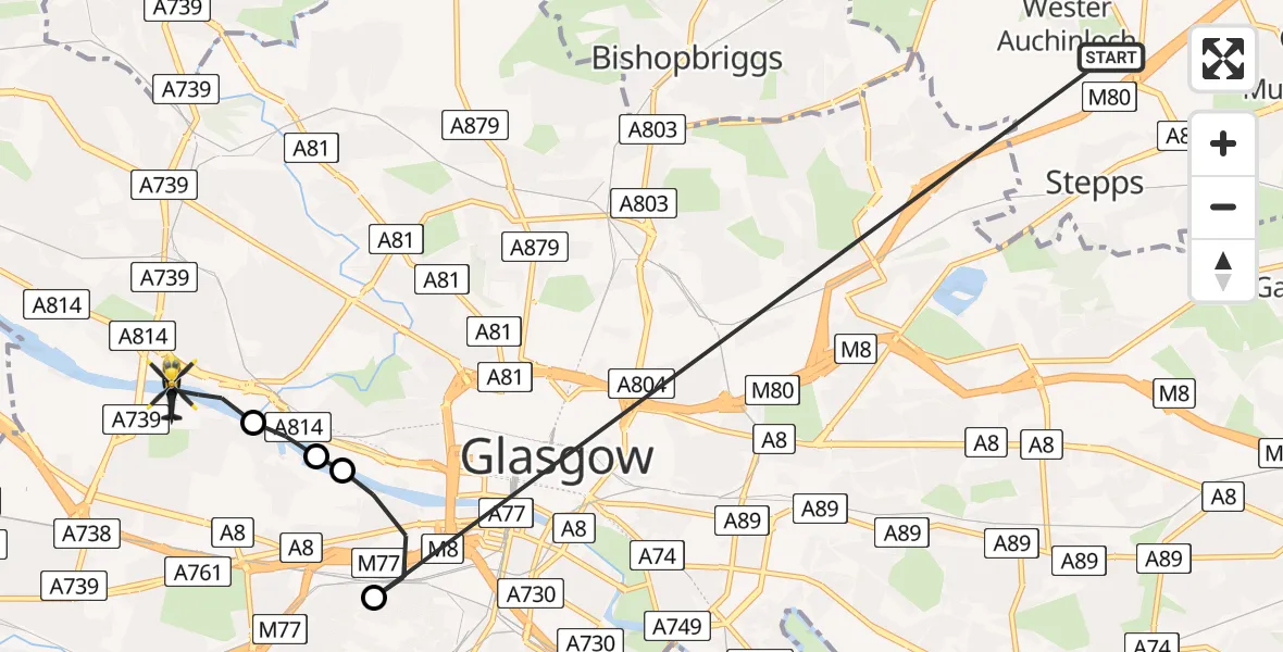 Flight route Police Helicopter Glasgow - Glasgow, 21 August 2026, 21:27