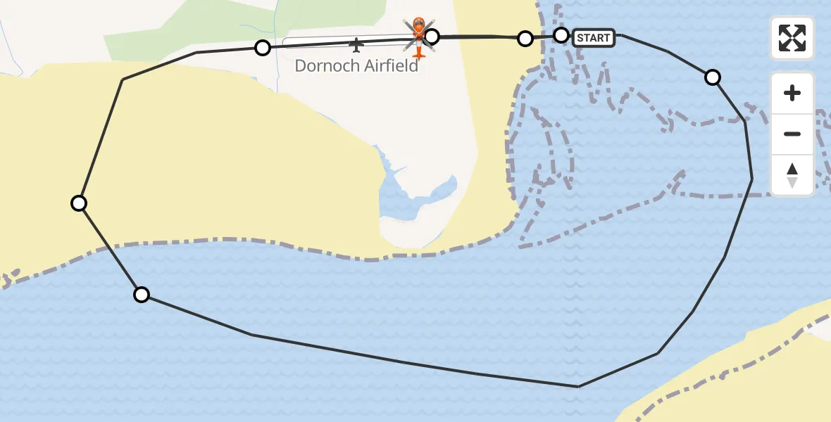 Flight route Coastguard Helicopter Embo - Dornoch Airfield, 21 August 2026, 21:30