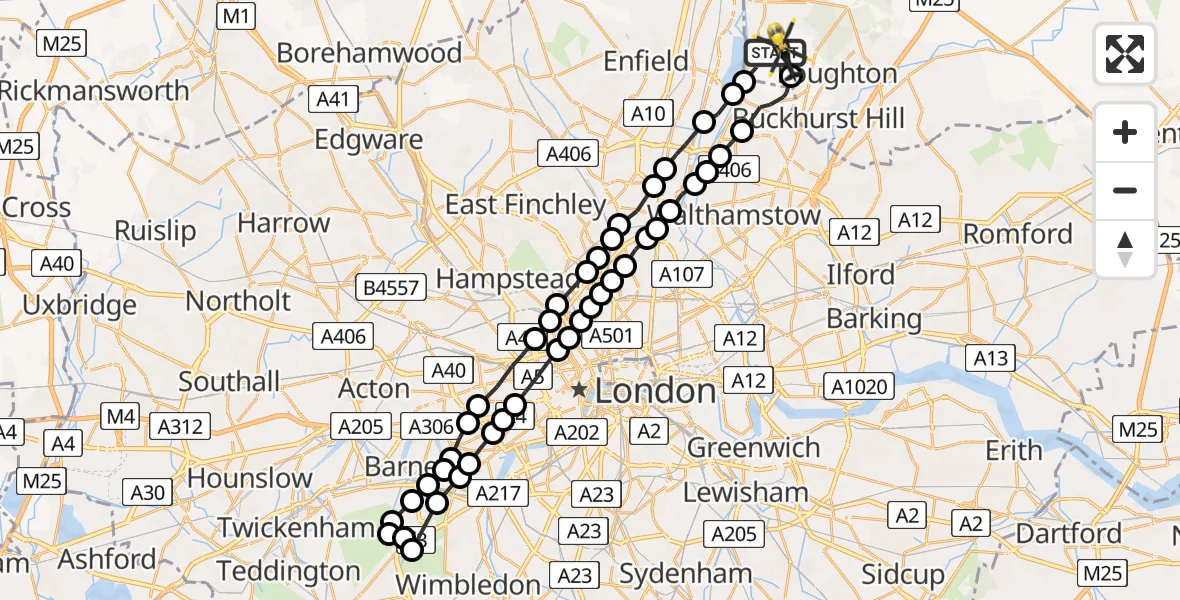 Flight route Police Helicopter Sewardstonebury - Sewardstonebury, 21 August 2026, 22:16