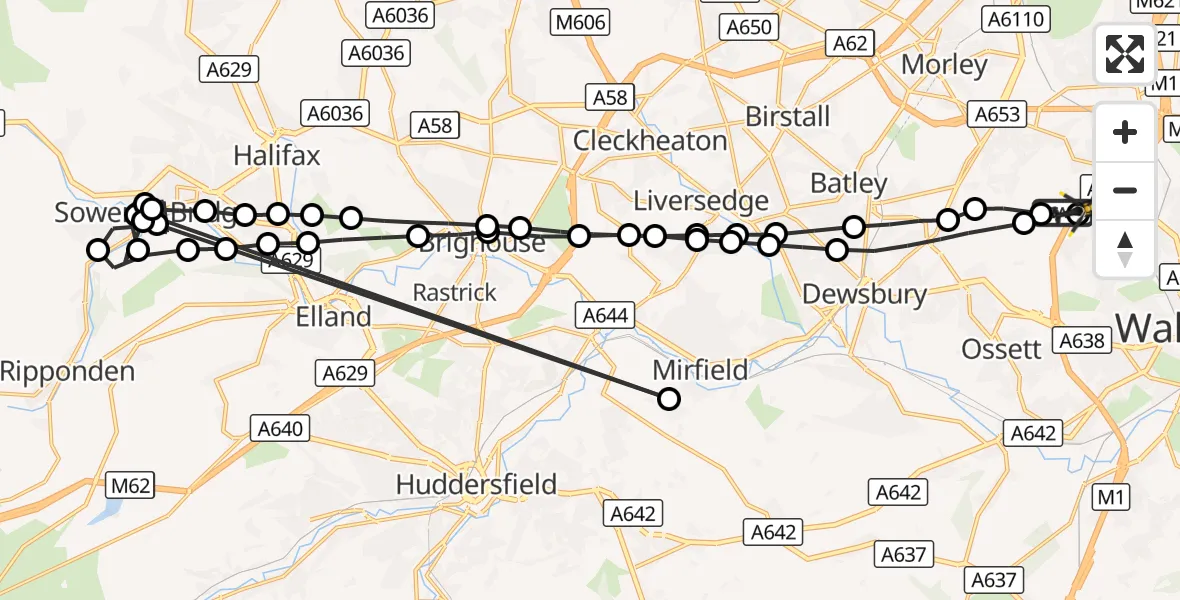 Flight route Police Helicopter East Ardsley - East Ardsley, 21 August 2026, 23:46