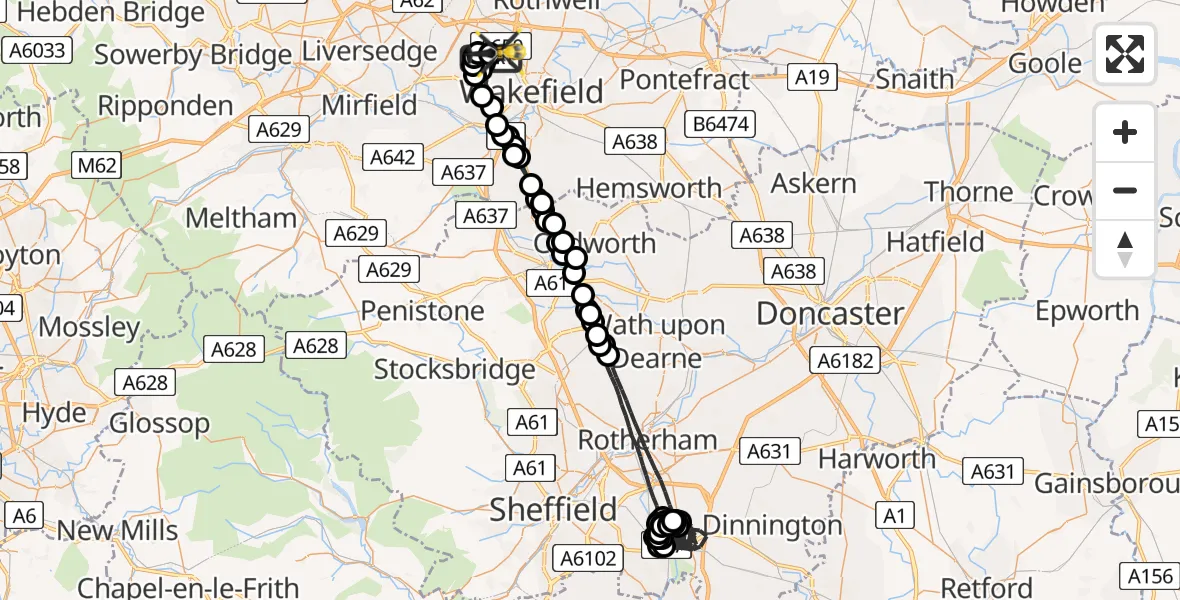 Flight route Police Helicopter East Ardsley - East Ardsley, 22 August 2026, 01:55