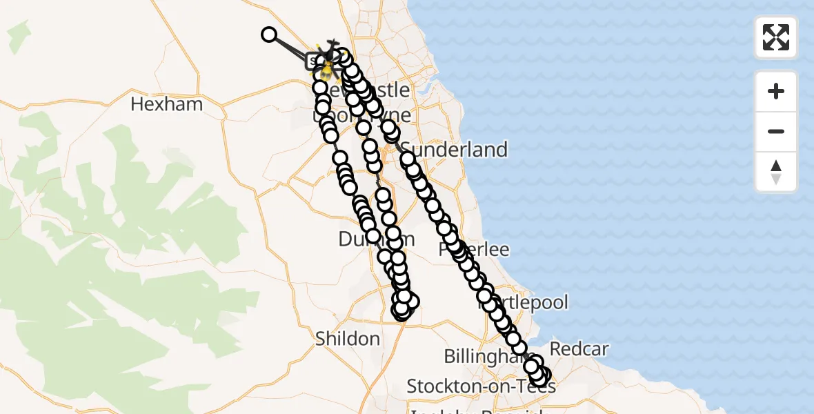 Flight route Police Helicopter Newcastle International Airport - Newcastle International Airport, 22 August 2026, 02:07