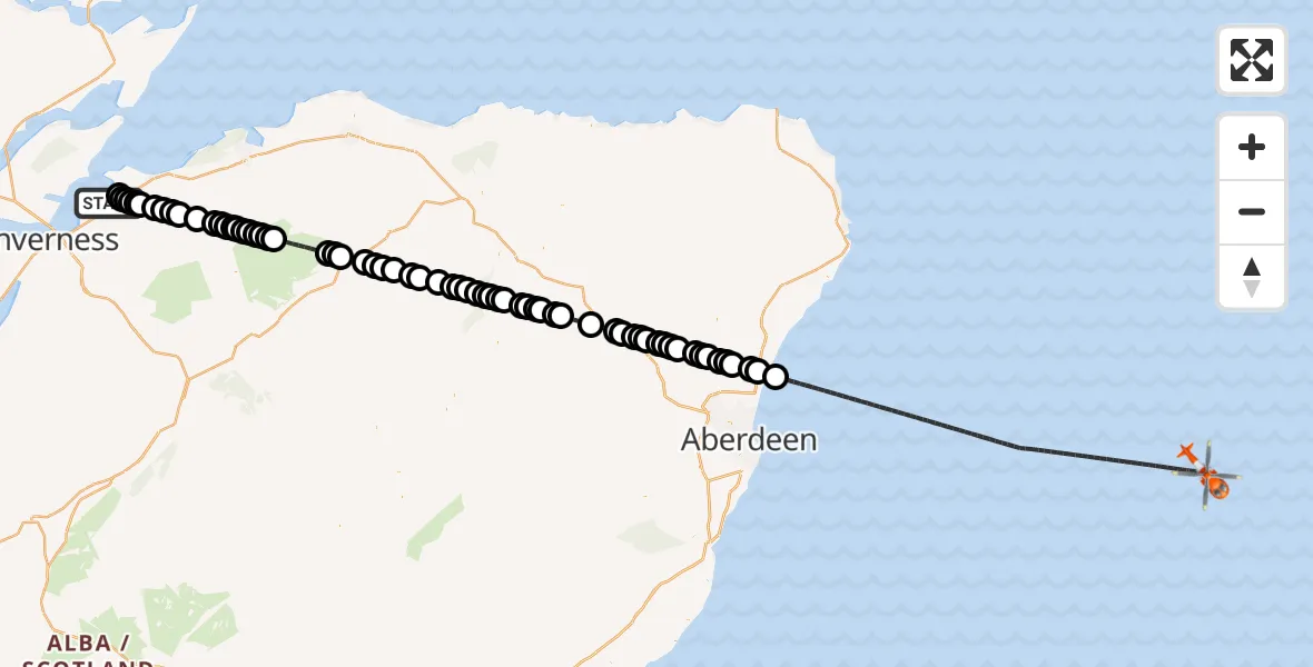 Flight route Coastguard Helicopter Inverness Airport - North Sea, 22 August 2026, 03:36