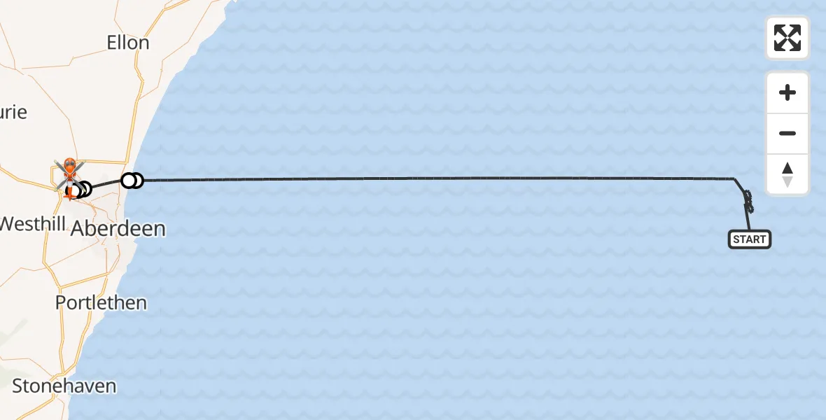 Flight route Coastguard Helicopter North Sea - Aberdeen International Airport, 22 August 2026, 04:38