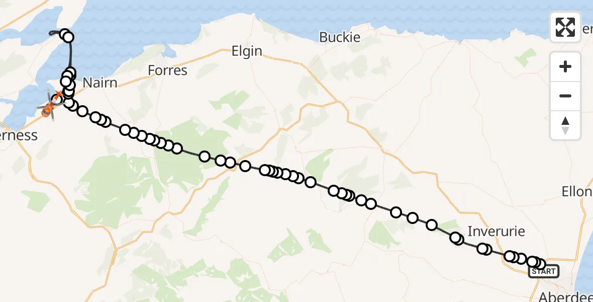 Flight route Coastguard Helicopter Aberdeen International Airport - Inverness Airport, 22 August 2026, 05:31