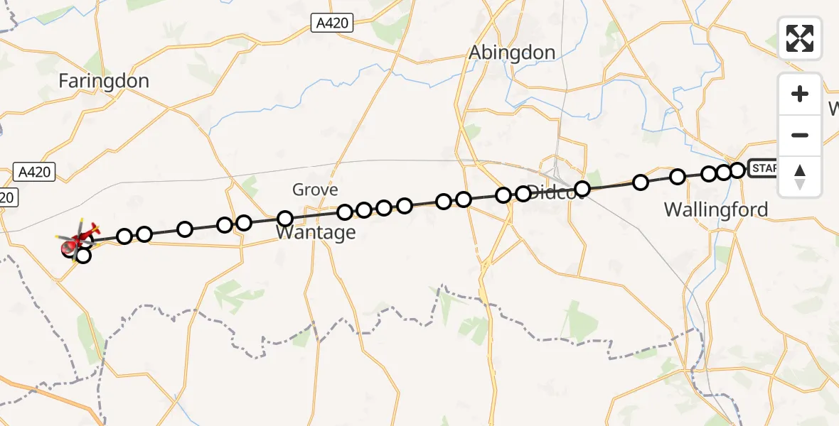 Flight route Air Ambulance Helicopter RAF Benson - Vale of White Horse, 22 August 2026, 06:46
