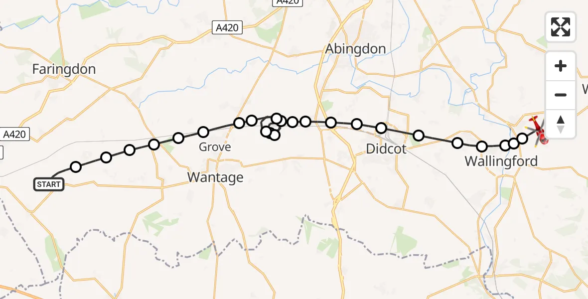 Flight route Air Ambulance Helicopter Vale of White Horse - RAF Benson, 22 August 2026, 07:48