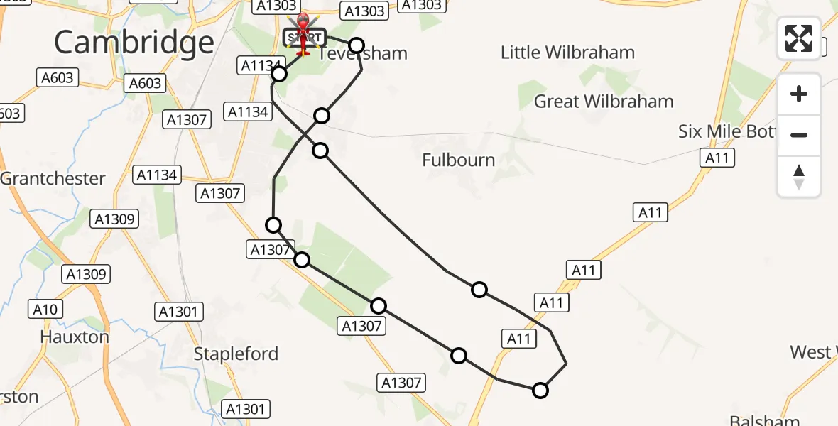 Flight route Air Ambulance Helicopter Cambridge City Airport - Cambridge City Airport, 22 August 2026, 08:01