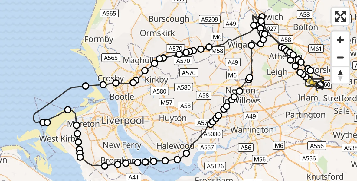 Flight route Police Helicopter Irlam - Irlam, 22 August 2026, 08:23