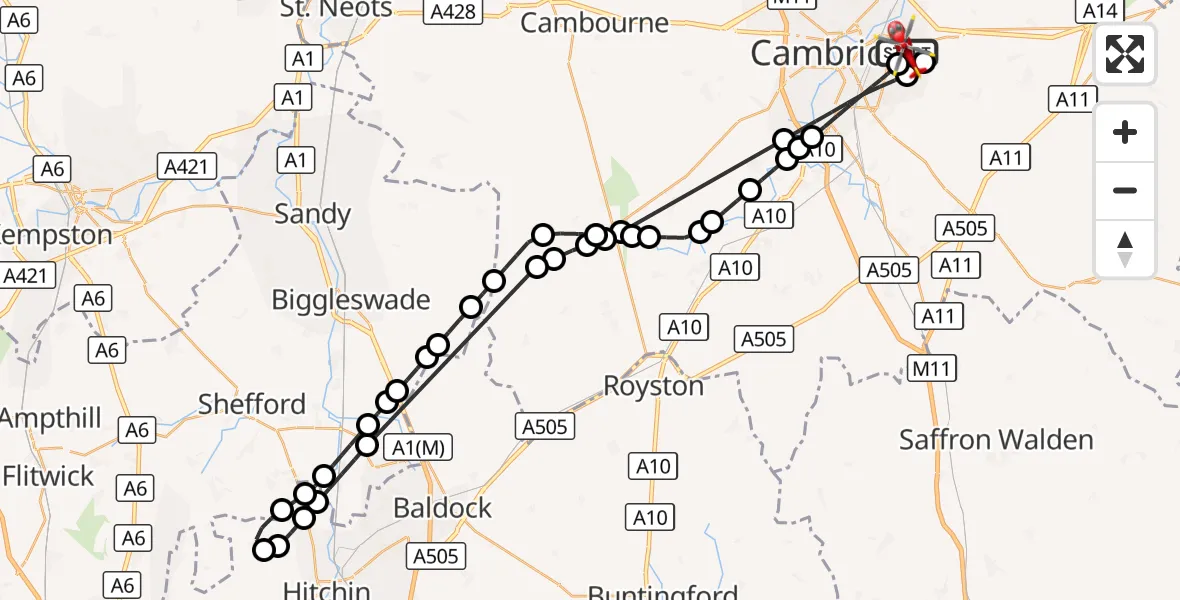 Flight route Air Ambulance Helicopter Cambridge City Airport - Cambridge City Airport, 22 August 2026, 08:24