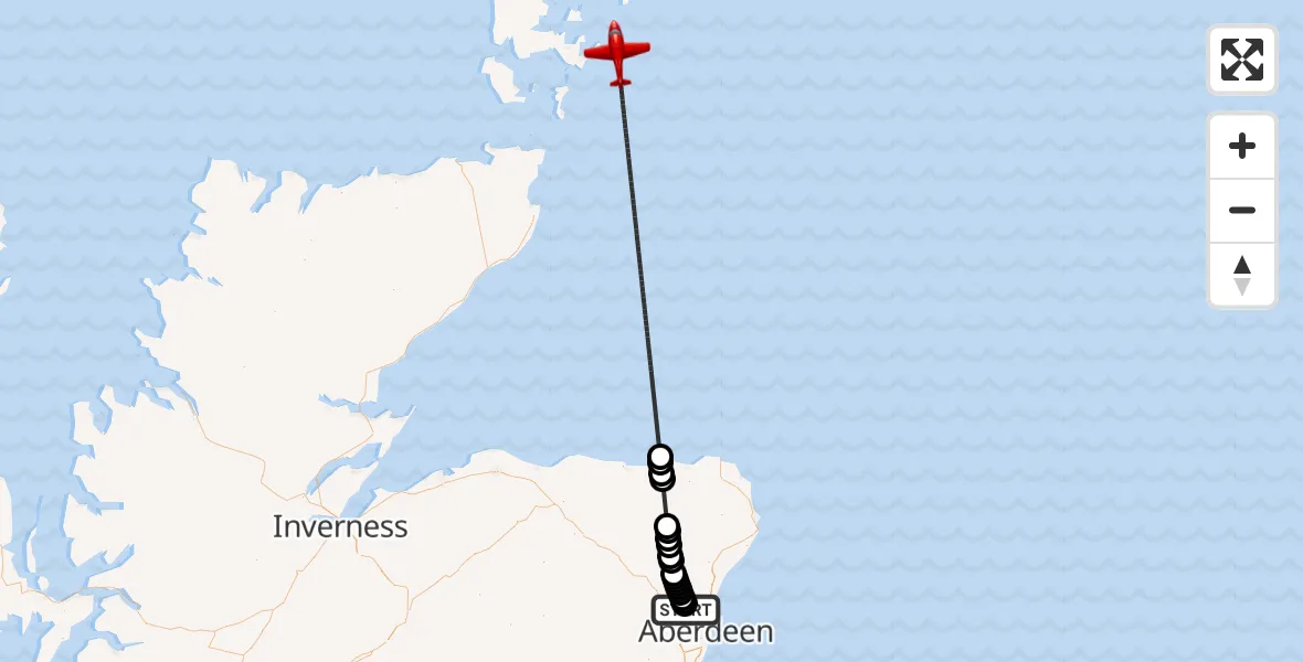 Flight route Air Ambulance Aircraft Dyce and Stoneywood - North Sea, 22 August 2026, 08:25