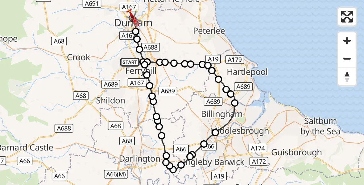 Flight route Air Ambulance Helicopter Spennymoor - Durham, 22 August 2026, 09:16