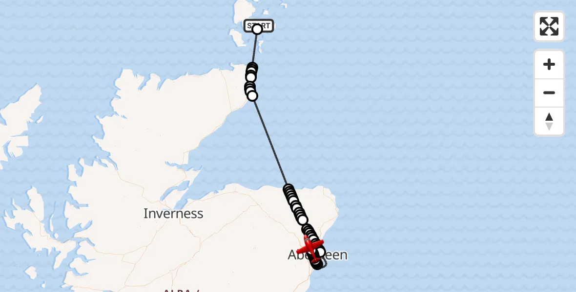 Flight route Air Ambulance Aircraft Orkney Islands - Aberdeen International Airport, 22 August 2026, 09:40