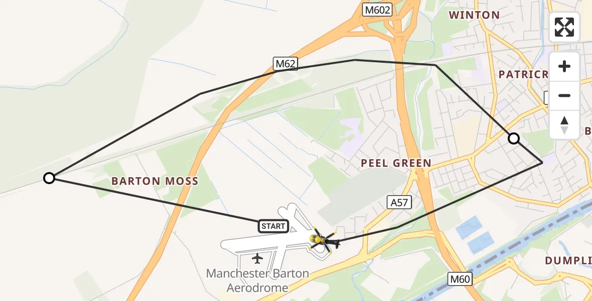 Flight route Police Helicopter Manchester Barton Aerodrome - Manchester Barton Aerodrome, 22 August 2026, 09:54