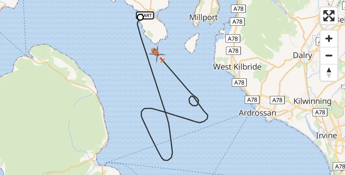 Flight route Coastguard Helicopter Bute Airfield - Inner Seas, 22 August 2026, 10:02