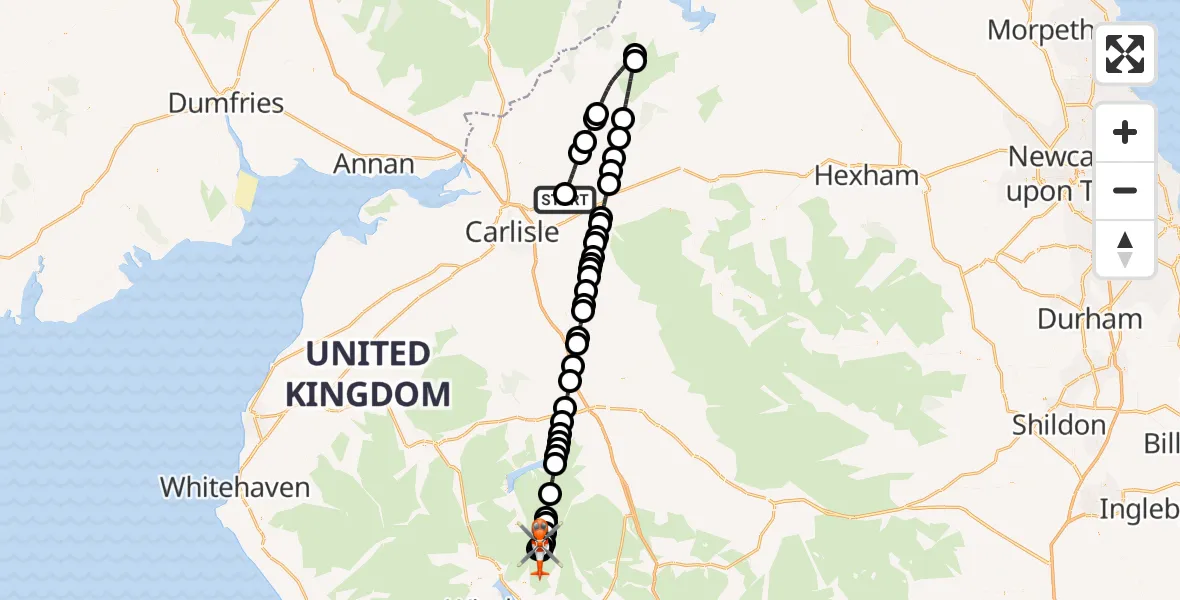 Flight route Coastguard Helicopter Carlisle Lake District Airport - Kentmere, 22 August 2026, 10:36