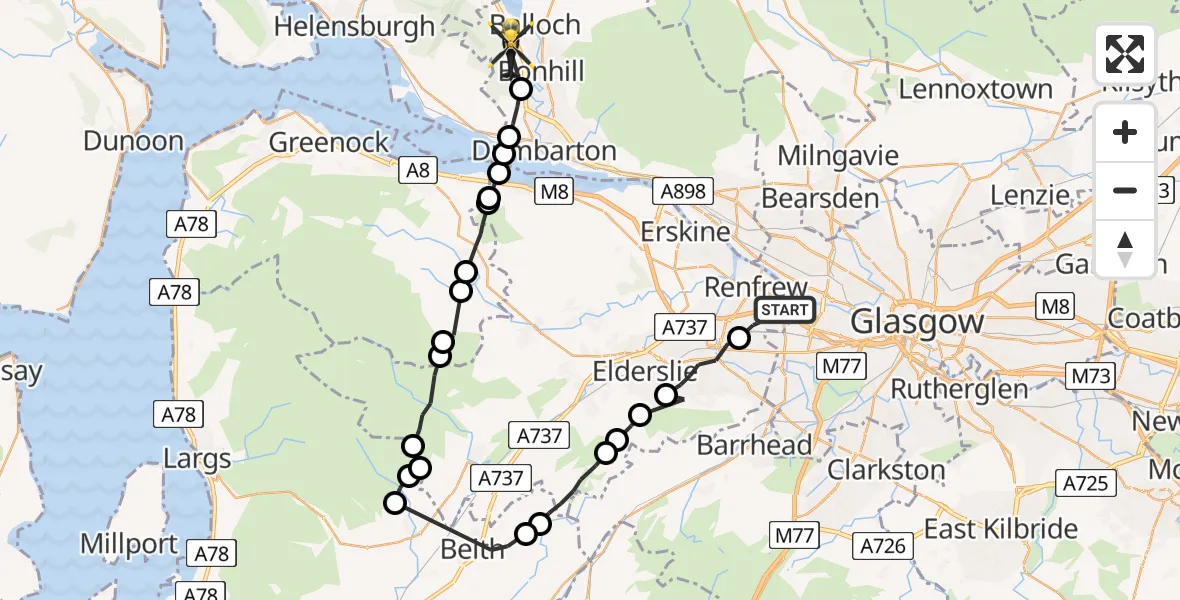 Flight route Police Helicopter Renfrew - Renton, 22 August 2026, 10:42