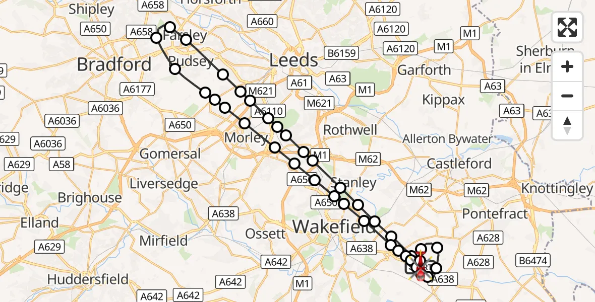 Flight route Air Ambulance Helicopter YAA Nostell Helicopter Port - YAA Nostell Helicopter Port, 22 August 2026, 11:08