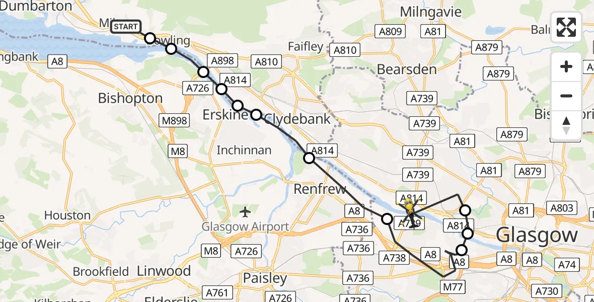 Flight route Police Helicopter Milton - Glasgow, 22 August 2026, 11:12