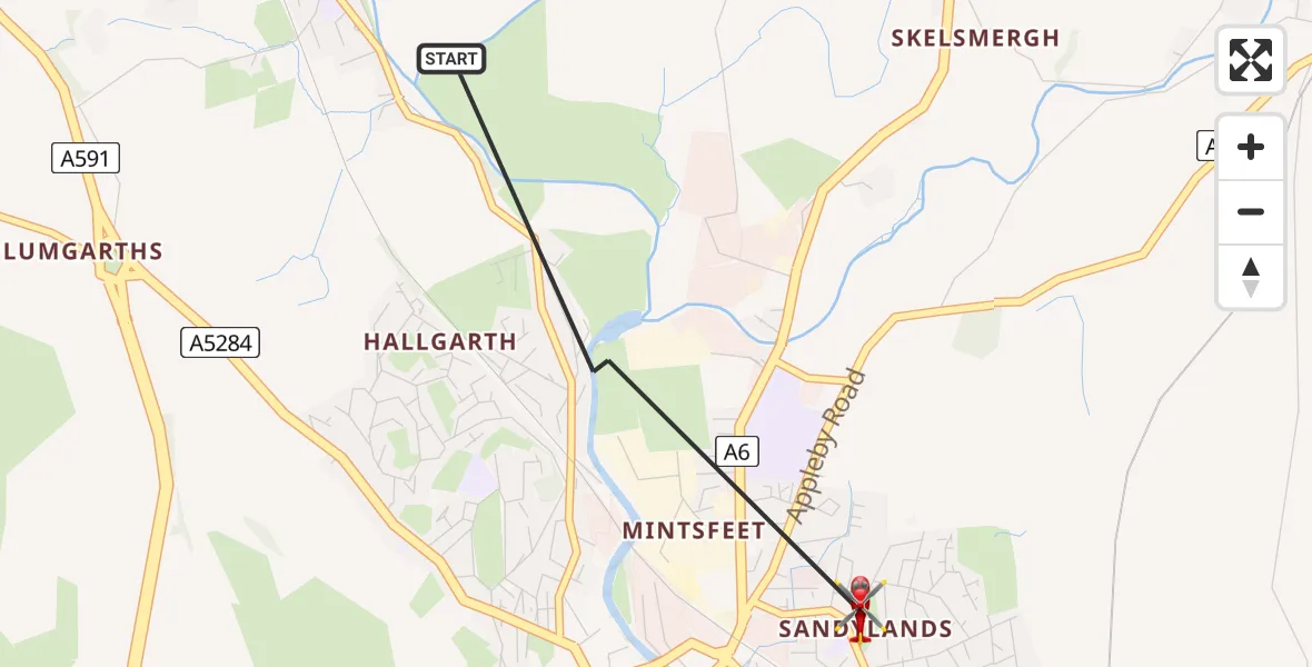 Flight route Air Ambulance Helicopter Kendal - Kendal, 22 August 2026, 11:18