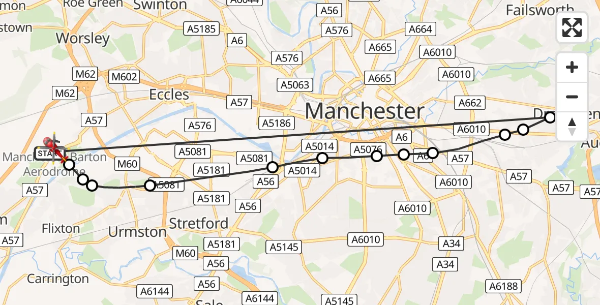 Flight route Air Ambulance Helicopter Manchester Barton Aerodrome - Manchester Barton Aerodrome, 22 August 2026, 12:23