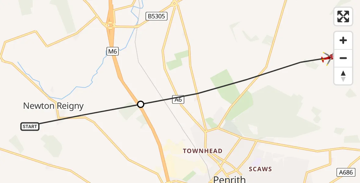 Flight route Air Ambulance Helicopter Newton Reigny - Langwathby, 22 August 2026, 12:38
