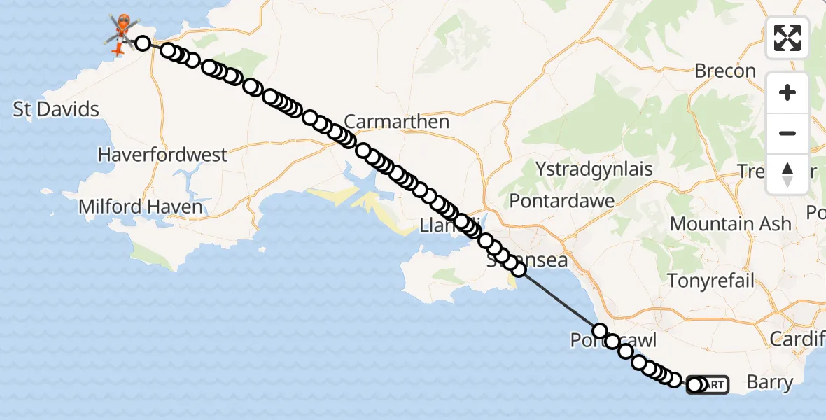 Flight route Coastguard Helicopter MOD St Athan - Pencaer, 22 August 2026, 12:41