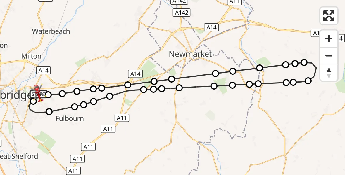 Flight route Air Ambulance Helicopter Cambridge City Airport - Cambridge City Airport, 22 August 2026, 13:07