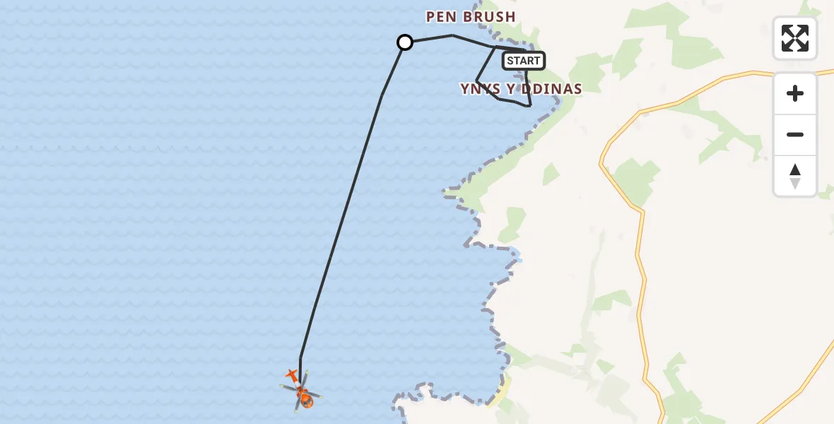 Flight route Coastguard Helicopter Pencaer - Trefin, 22 August 2026, 13:16
