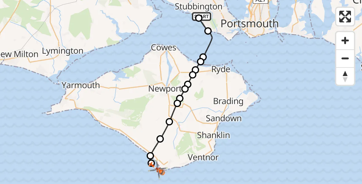 Flight route Coastguard Helicopter Solent Airport - English Channel, 22 August 2026, 13:25
