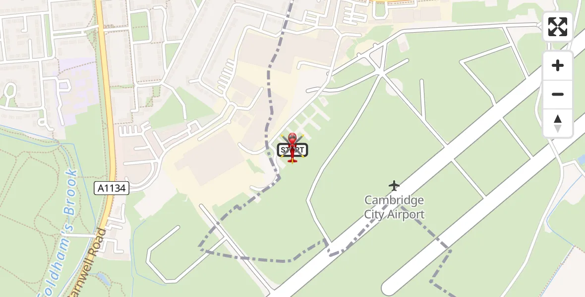Flight route Air Ambulance Helicopter Cambridge City Airport - Cambridge City Airport, 22 August 2026, 13:31