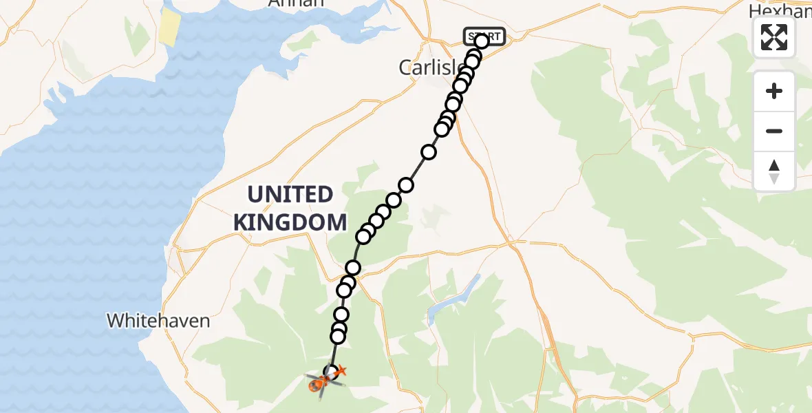 Flight route Coastguard Helicopter Carlisle Lake District Airport - Borrowdale, 22 August 2026, 13:37