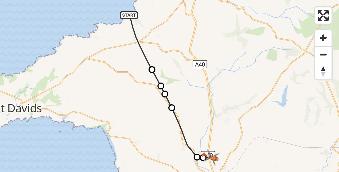 Flight route Coastguard Helicopter Mathry - Haverfordwest Airport, 22 August 2026, 13:50