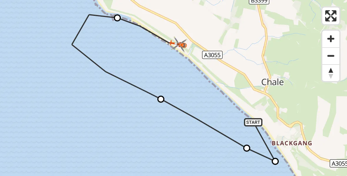 Flight route Coastguard Helicopter Chale - Shorwell, 22 August 2026, 13:51
