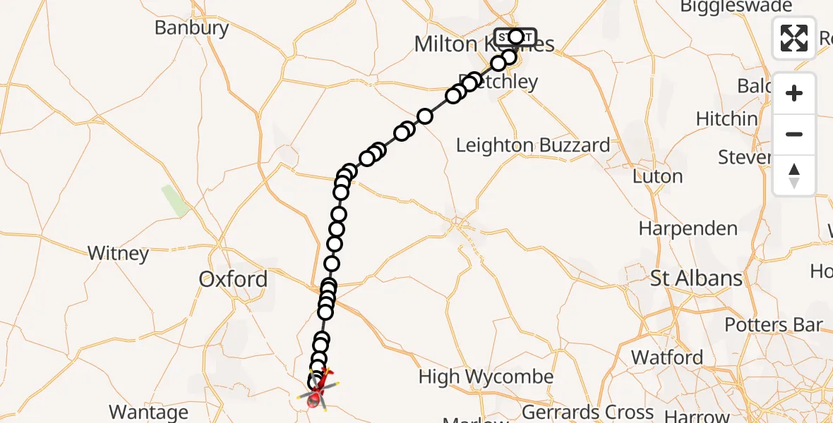 Flight route Air Ambulance Helicopter Brook Furlong - RAF Benson, 22 August 2026, 14:06