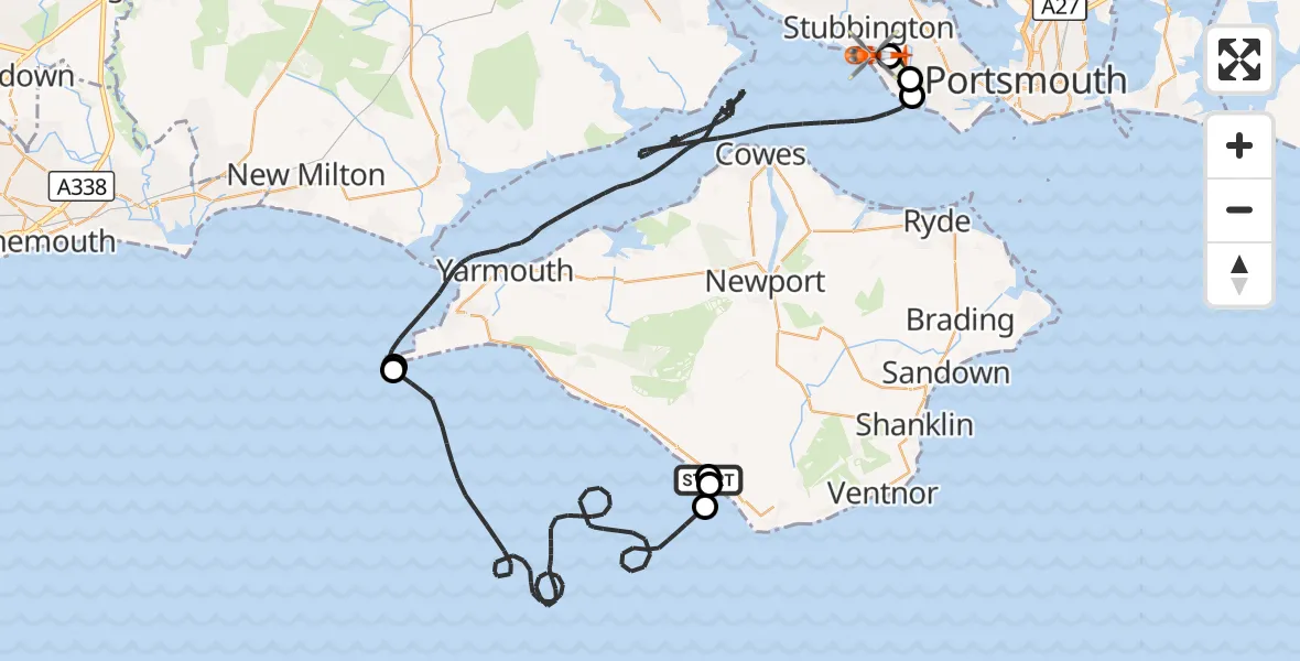 Flight route Coastguard Helicopter Chale - Solent Airport, 22 August 2026, 14:16
