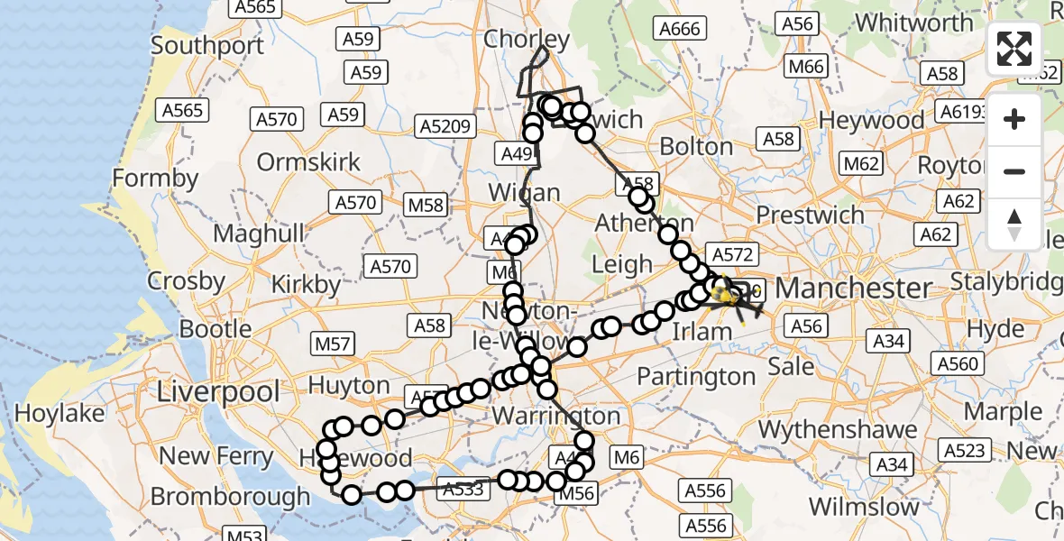 Flight route Police Helicopter Irlam - Eccles, 22 August 2026, 14:35