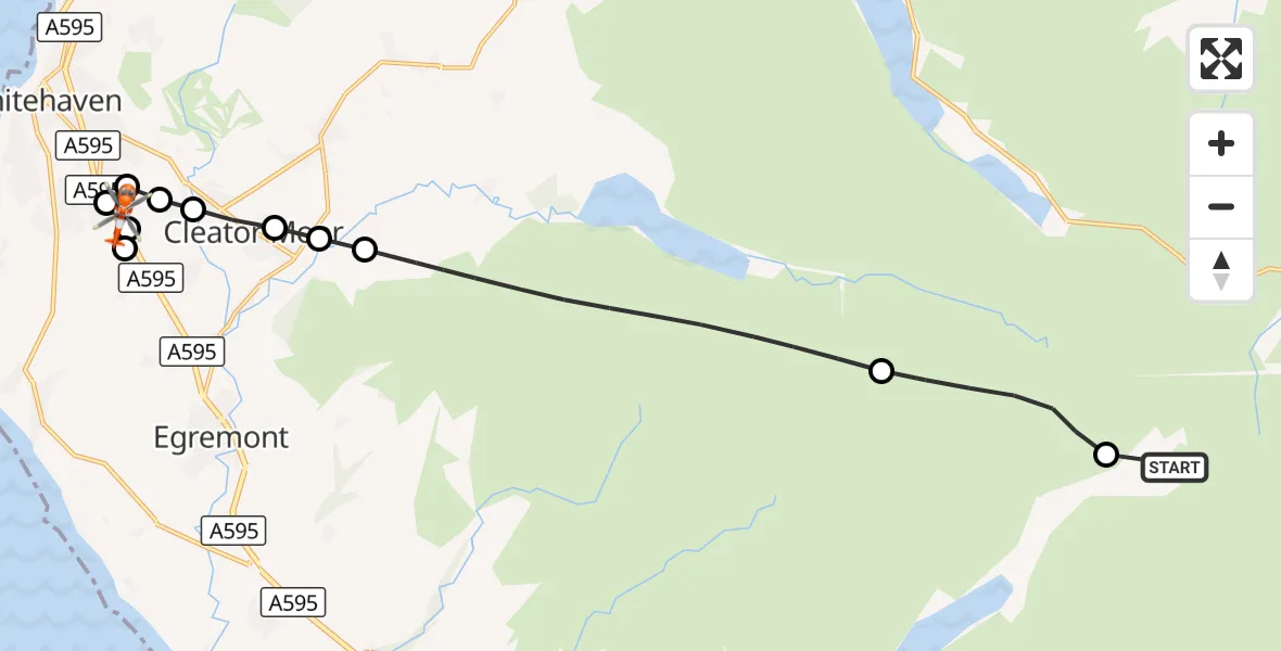 Flight route Coastguard Helicopter Borrowdale - Whitehaven, 22 August 2026, 14:44