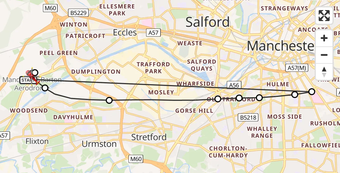 Flight route Air Ambulance Helicopter Manchester Barton Aerodrome - Manchester Barton Aerodrome, 22 August 2026, 14:54