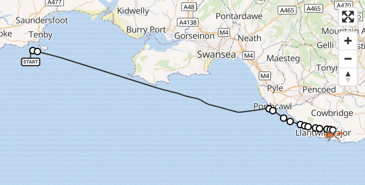 Flight route Coastguard Helicopter Bristol Channel - MOD St Athan, 22 August 2026, 15:11