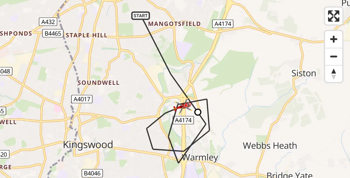 Flight route Air Ambulance Helicopter Bristol - Warmley, 22 August 2026, 15:26