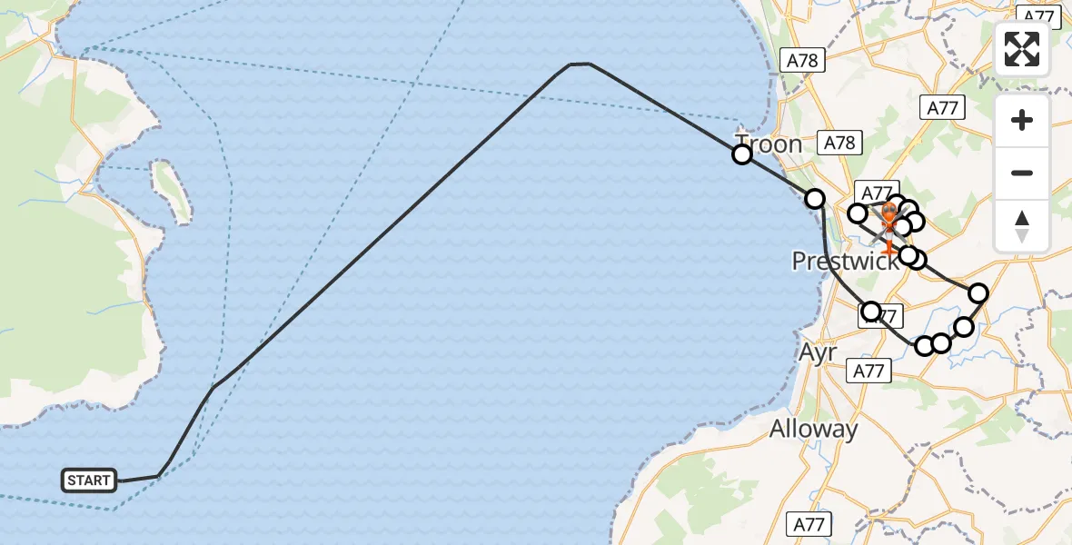 Flight route Coastguard Helicopter Inner Seas - Glasgow Prestwick Airport, 22 August 2026, 15:25