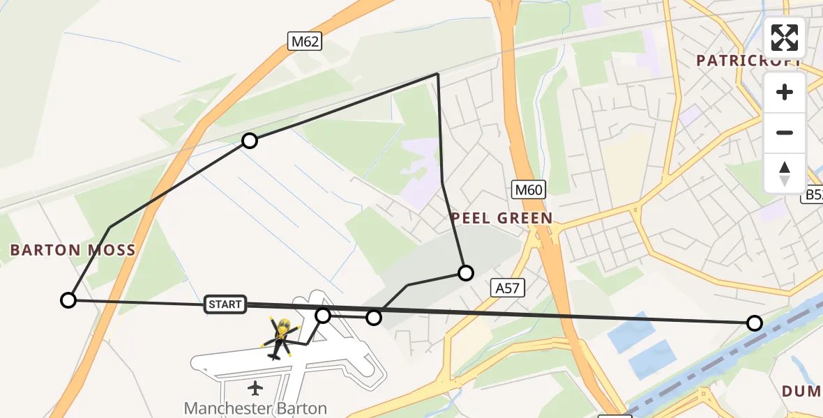 Flight route Police Helicopter Manchester Barton Aerodrome - Manchester Barton Aerodrome, 22 August 2026, 15:32