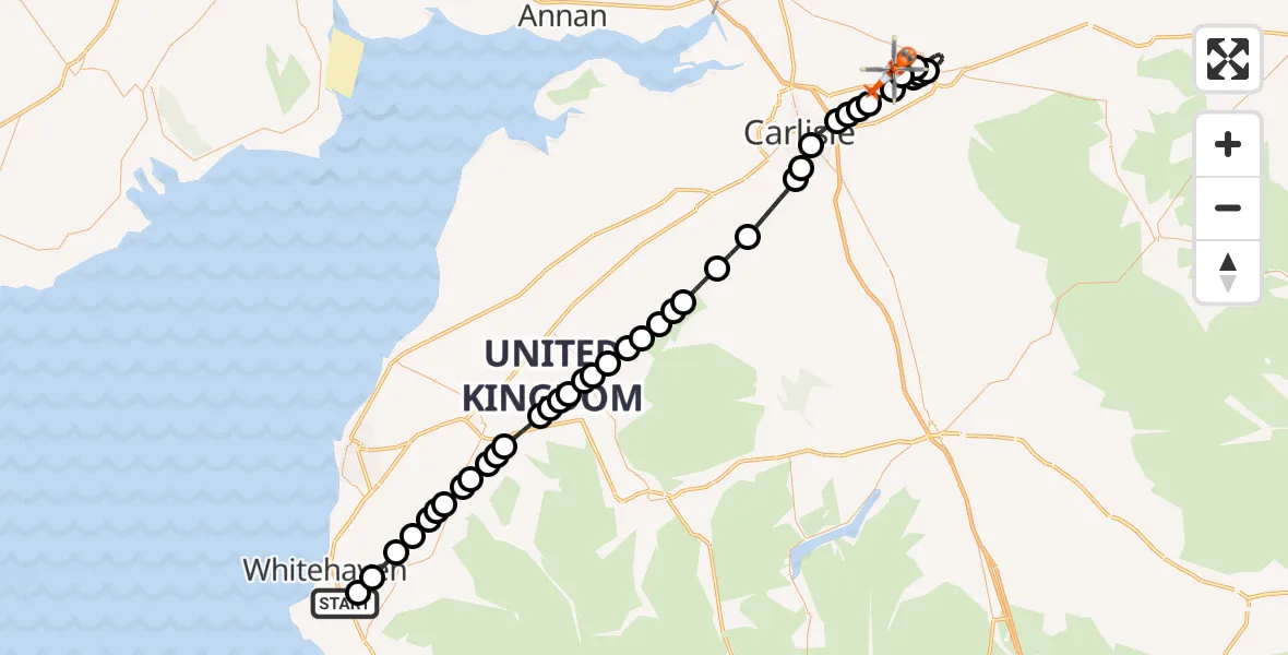 Flight route Coastguard Helicopter Egremont - Carlisle Lake District Airport, 22 August 2026, 15:35