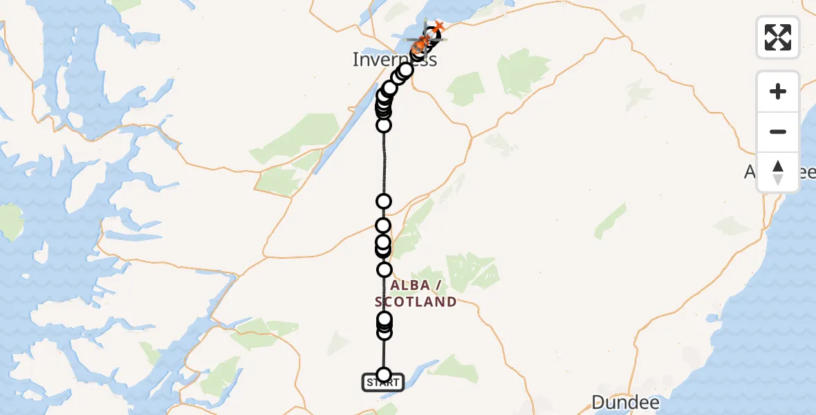 Flight route Coastguard Helicopter Cam Chreag - Inverness Airport, 22 August 2026, 15:53