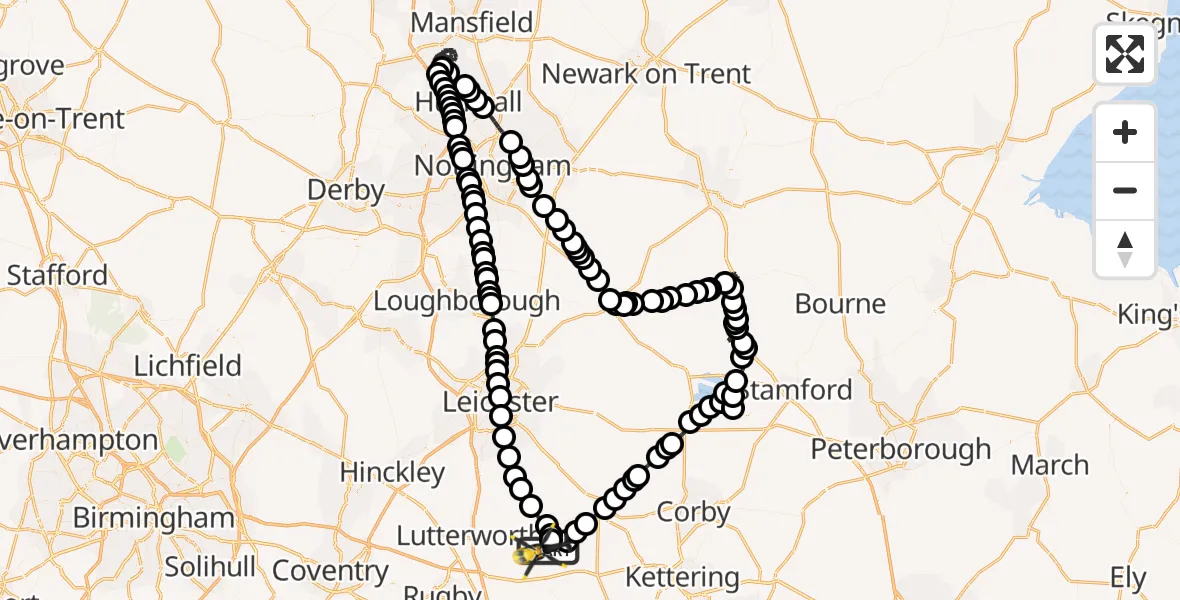 Flight route Police Helicopter Sibbertoft - Harborough, 22 August 2026, 16:19