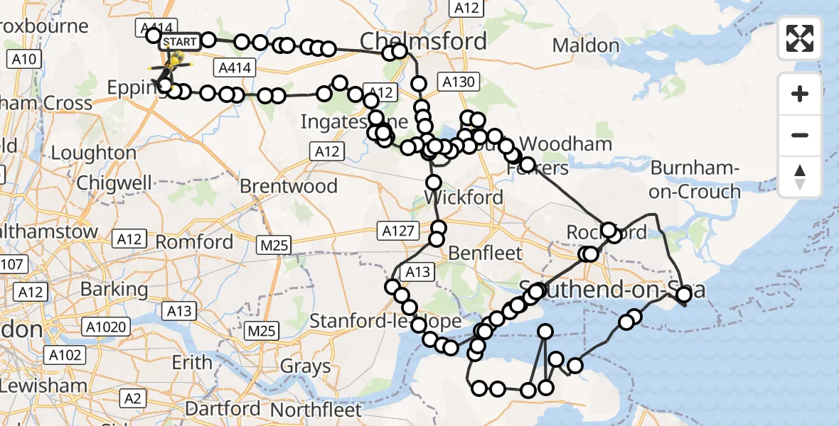 Flight route Police Helicopter North Weald Bassett - Coopersale, 22 August 2026, 16:43