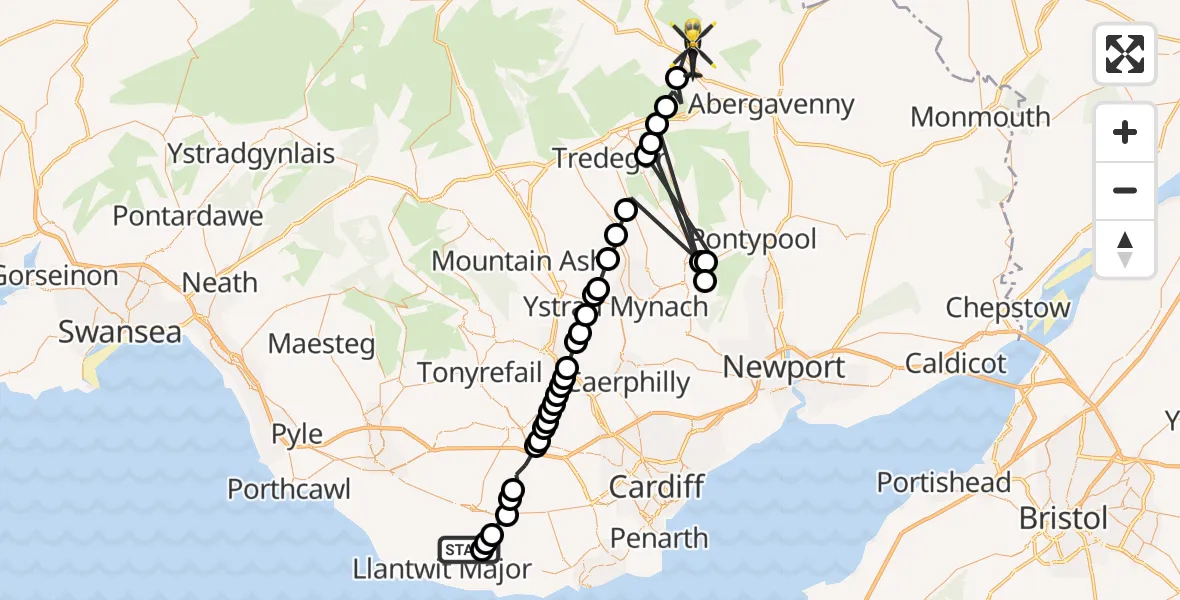 Flight route Police Helicopter St Mary Church - Crickhowell, 22 August 2026, 17:12